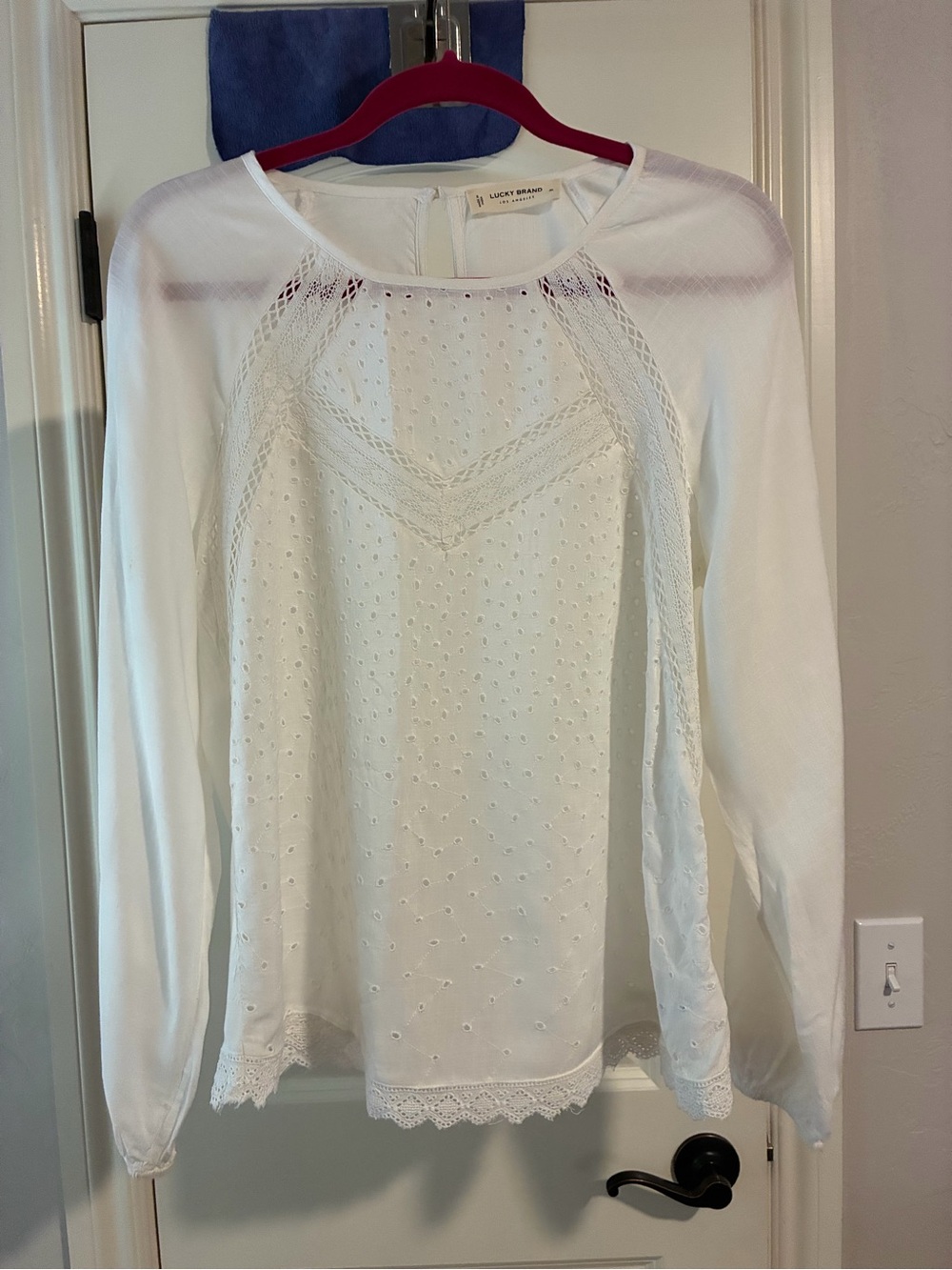 Lucky Brand White Eyelet Lace Long Sleeve Top